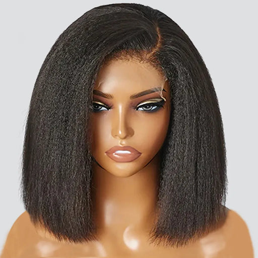 Glueless Kinky Straight 13x4 Lace Front Wig Short Bob Human Hair Wigs