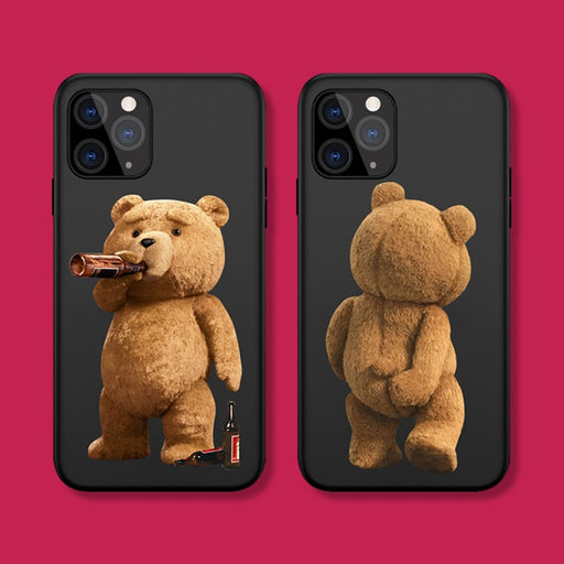Teddy Bear Couple Cartoon Phone Case for iPhone 14 13 12 11 Pro MAX X XS Max XR Mini SE2022 6S 7 8 Plus Black Case